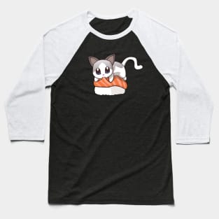White Cat Salmon Sushi Baseball T-Shirt